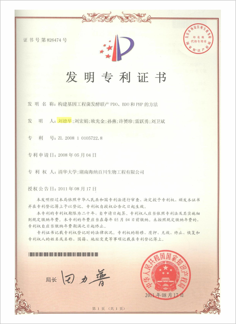 构建基因工程菌首发酵联产PDO,BDO和PHP的方法（授权专利）